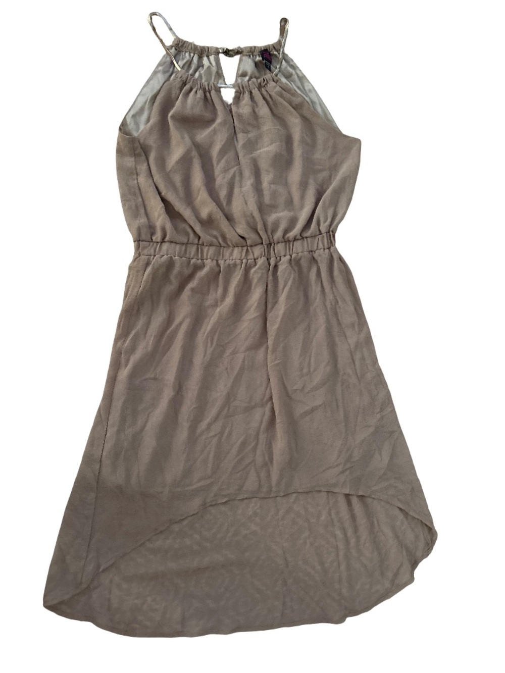 bebe Taupe Halter High-Low Dress